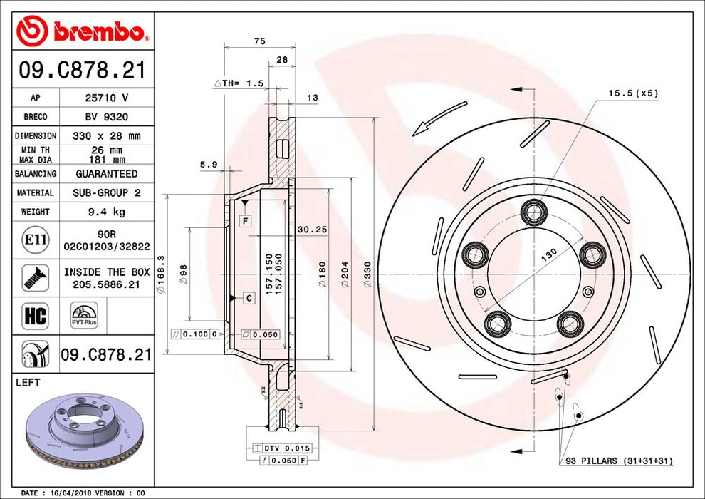 Rear Left/Driver Side Disc Brake Rotor for Porsche Panamera 3.6L V6 2021 2020 2019 2018 2017 2016 2015 2014 2013 2012 2011 2010 P-2272799