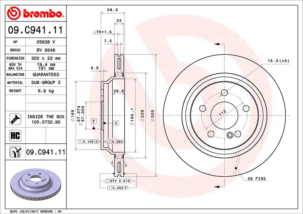 Rear Disc Brake Rotor for Mercedes-Benz S350 Bluetec 4Matic 2013 2012 P-2272835