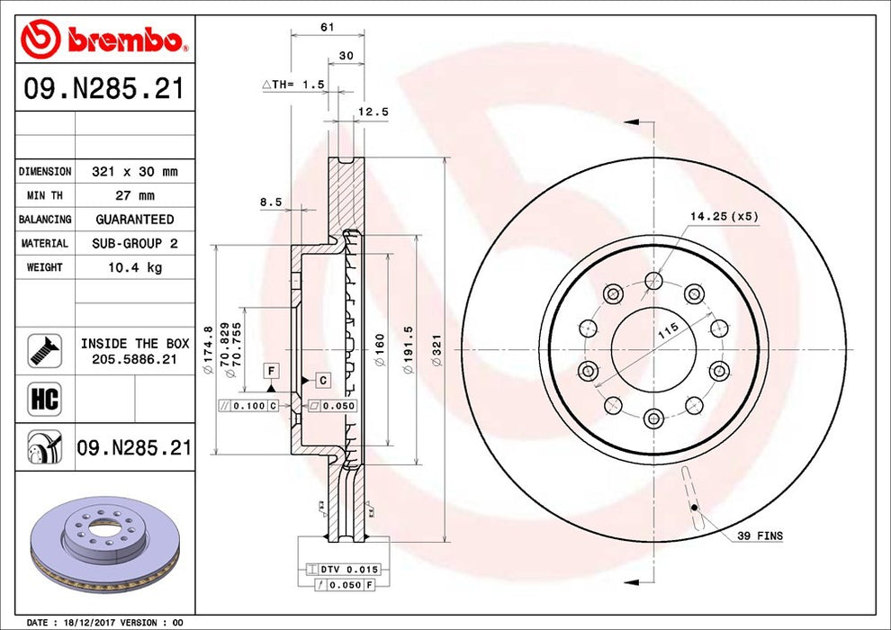 Front Disc Brake Rotor for Cadillac ATS Sedan 2018 2017 2016 2015 2014 2013 P-2272969