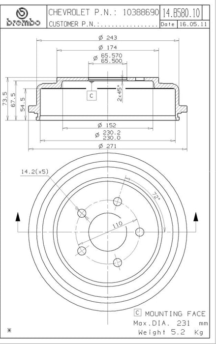 Rear Brake Drum for Chevrolet Cobalt 2008 2007 P-2274130