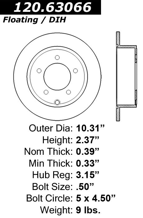 Rear Disc Brake Rotor for Dodge Caliber 2.0L L4 2012 2011 2010 2009 2008 2007 P-2411422