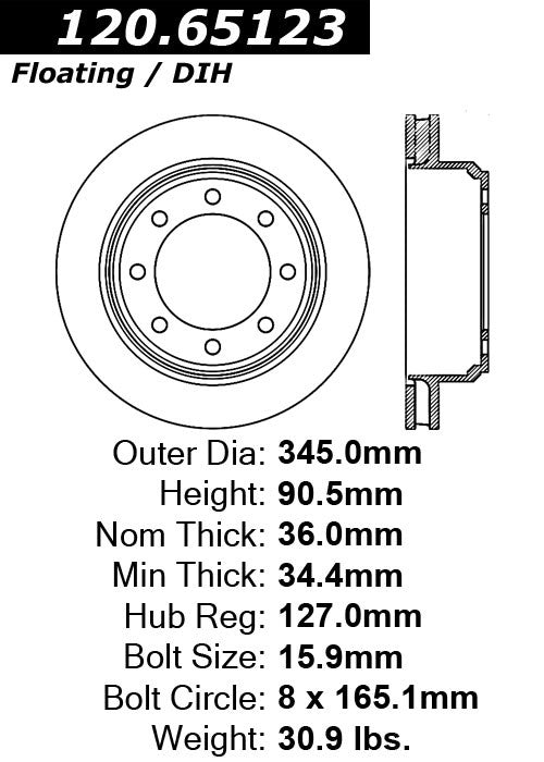 Rear Disc Brake Rotor for Ford E-250 2014 2013 2012 2011 2010 2009 2008 P-2411658