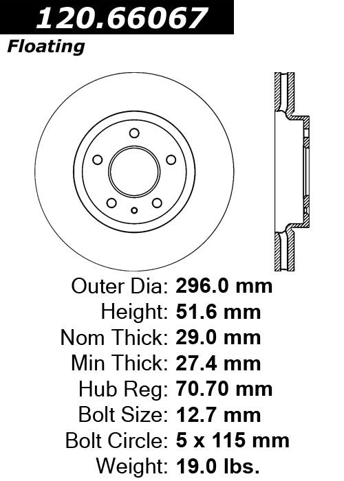 Front Disc Brake Rotor for Pontiac Torrent 2009 2008 2007 P-2412053