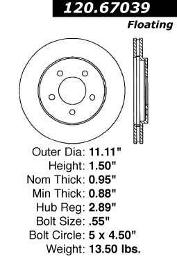 Front Disc Brake Rotor for Plymouth Grand Voyager 2000 1999 1998 1997 1996 1995 1994 1993 1992 1991 P-2412131