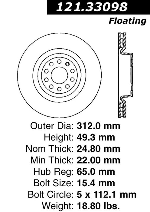 Front Disc Brake Rotor for Volkswagen Bora 2010 2009 2008 2007 2006 2005 P-2412654