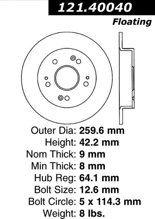 Rear Disc Brake Rotor for Honda Prelude 2001 2000 1999 1998 1997 P-2414129