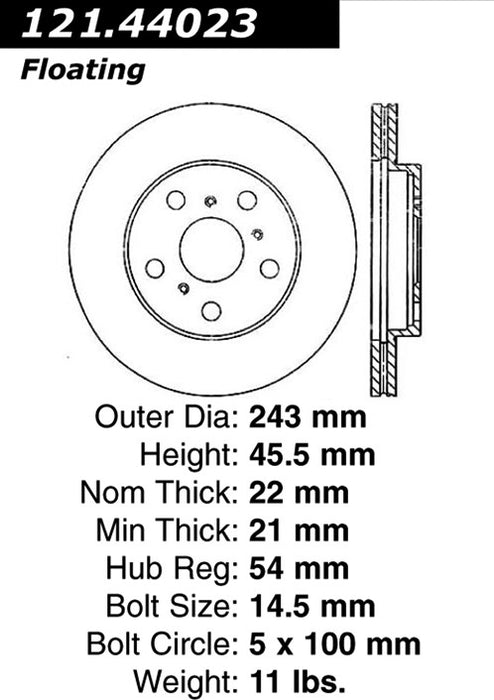 Front Disc Brake Rotor for Toyota Camry 1986 1985 1984 1983 - Centric 121.44023