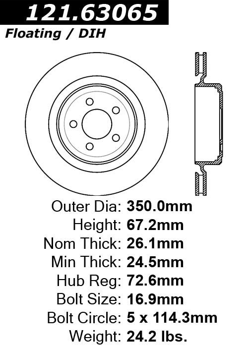 Rear Disc Brake Rotor for Dodge Magnum 5.7L V8 2008 2007 2006 P-2416765