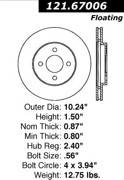 Front Disc Brake Rotor for Dodge Mini Ram 1985 1984 P-2417836