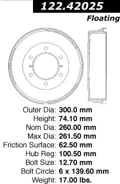 Rear Brake Drum for Nissan NP300 2018 2017 2016 2015 2014 2013 2012 2011 2010 2009 P-2418262