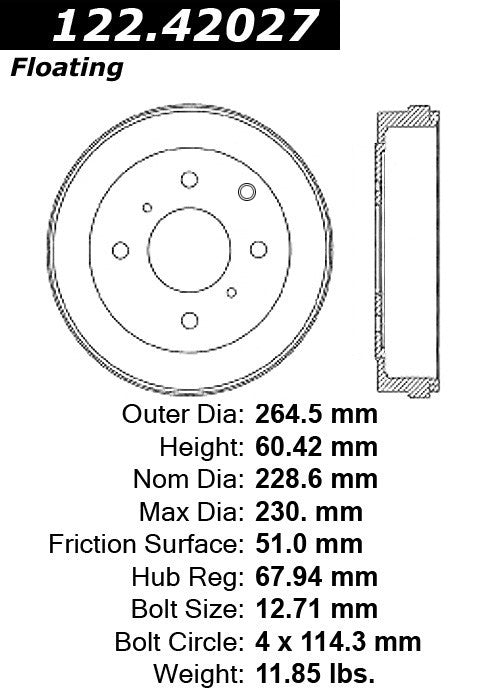 Rear Brake Drum for Nissan Sentra 2.0L L4 2012 2011 2010 2009 2008 2007 P-2418271