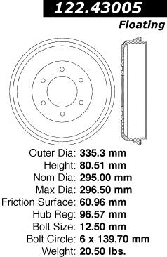 Rear Brake Drum for Isuzu Rodeo RWD 1999 1998 P-2418286