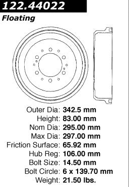 Rear Brake Drum for Toyota 4Runner 2002 2001 2000 1999 1998 1997 1996 1995 1994 1993 1992 1991 1990 1989 1988 1987 1986 P-2418289