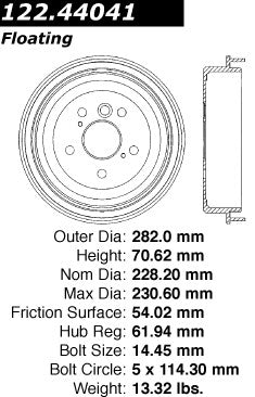 Rear Brake Drum for Toyota Camry 2.4L L4 2006 2005 2004 2003 2002 P-2418309