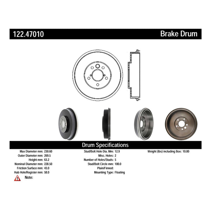 Rear Brake Drum for Subaru Impreza 2001 2000 1999 1998 1997 1996 1995 1994 1993 P-2418338