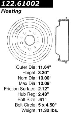 Rear Brake Drum for Mercury Comet 1973 1972 1971 1968 1967 1965 1964 1963 P-2418366