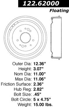 Rear Brake Drum for Chevrolet Caprice 1970 1969 1968 1967 1966 P-2418409