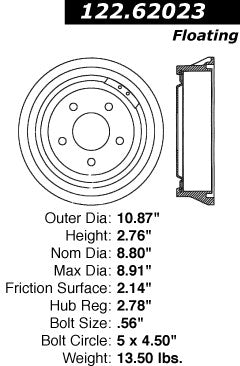 Rear Brake Drum for Buick Electra FWD 1990 1989 1988 1987 1986 1985 P-2418525