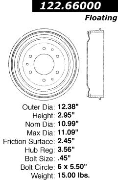 Front OR Rear Brake Drum for GMC PB1500 Series 1965 1964 1963 P-2418666