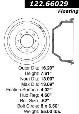 Rear Brake Drum for GMC G3500 1996 1995 1994 1993 1992 P-2418758