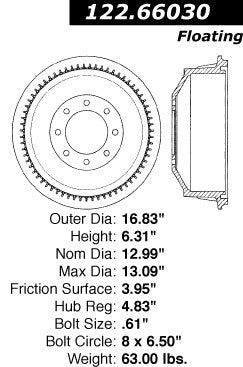 Rear Brake Drum for GMC P3500 1999 1998 1997 1996 1995 1994 1993 1992 1991 1990 P-2418779