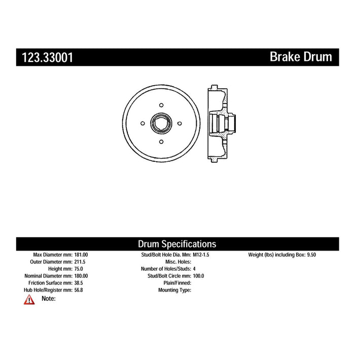 Rear Brake Drum for Volkswagen Golf 1989 1988 1987 1986 1985 P-2418864