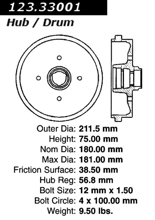 Rear Brake Drum for Volkswagen Golf 1989 1988 1987 1986 1985 P-2418864