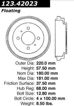 Rear Brake Drum for Nissan Sentra 1.6L L4 1999 1998 1997 1996 1995 1994 1993 1992 1991 P-2418934