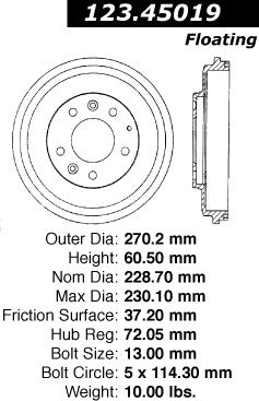 Rear Brake Drum for Mazda MX-6 1997 1996 1995 1994 1993 P-2419060