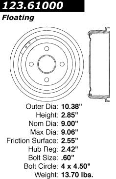 Front OR Rear Brake Drum for Ford Falcon Sedan Delivery 1965 1964 1963 1962 1961 P-2419162