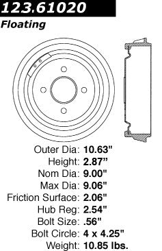 Rear Brake Drum for Mercury Capri 1986 1985 1984 1983 1982 1981 1980 1979 P-2419225