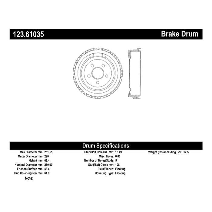 Rear Brake Drum for Mercury Cougar 1996 1995 1994 1993 1992 1991 1990 1989 P-2419259