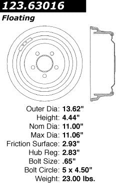 Rear Brake Drum for Dodge Challenger R/T 1972 1971 1970 P-2419687