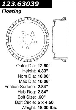 Rear Brake Drum for American Motors Ambassador Wagon 1974 1973 1972 1971 P-2419872