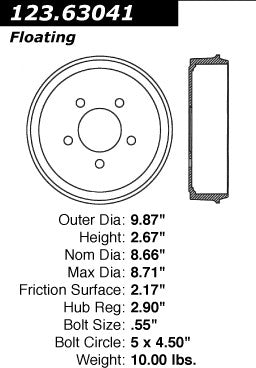 Rear Brake Drum for Chrysler Concorde 1997 P-2419878