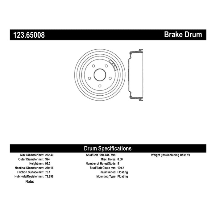 Rear Brake Drum for Ford F-100 RWD 1976 1975 1974 1973 1972 1971 1970 1969 1968 P-2419917