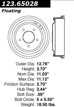 Rear Brake Drum for Ford F-150 RWD 1996 1995 1994 1993 1992 1991 1990 1989 1988 1987 1986 P-2419980