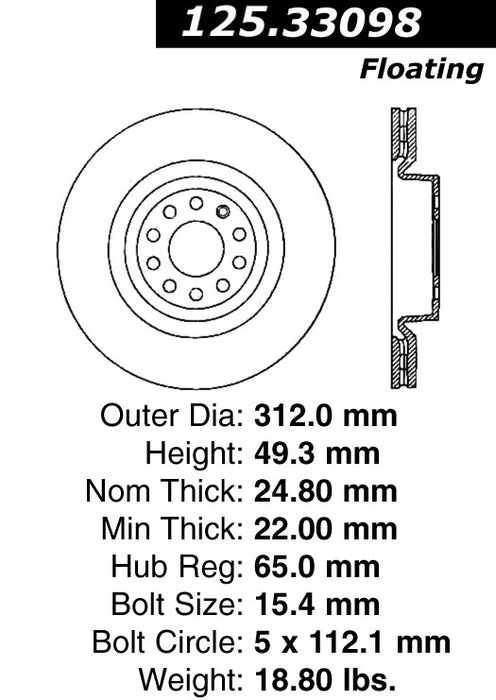 Front Disc Brake Rotor for Audi Q3 Quattro 2018 2017 2016 2015 P-2420848