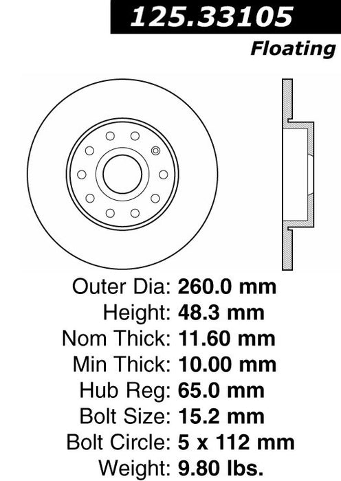 Rear Disc Brake Rotor for Volkswagen Jetta 2010 2009 2008 2007 2006 2005 P-2420887