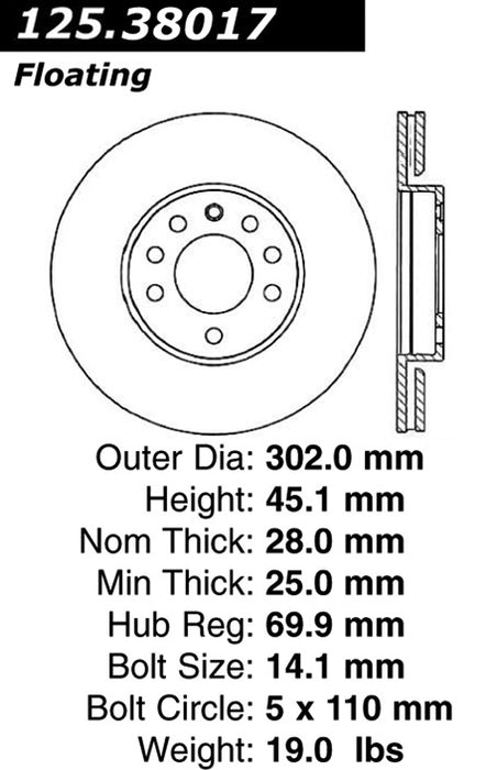 Front Disc Brake Rotor for Saab 9-3 2011 2010 2009 2008 2007 2006 2005 2004 2003 P-2422001