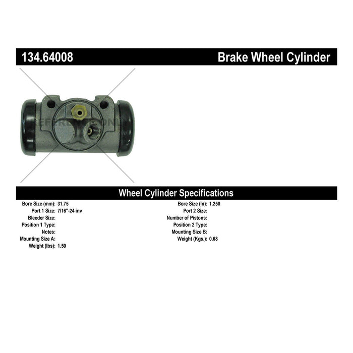 Rear Right/Passenger Side Drum Brake Wheel Cylinder Premium Line for Jeep J-310 1965 1964 1963 - Centric 134.64008