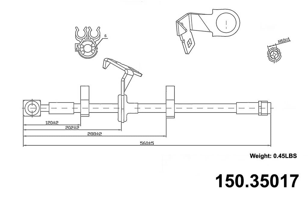 Front Right/Passenger Side Brake Hydraulic Hose for Mercedes-Benz ML320 2003 2002 2001 2000 1999 1998 P-1181562