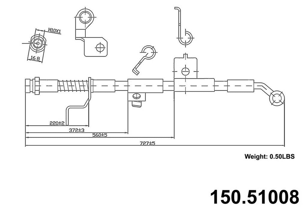 Front Left/Driver Side Brake Hydraulic Hose for Kia Magentis 2005 2004 2003 2002 2001 P-1184072