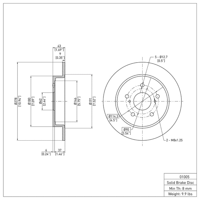 Rear Disc Brake Rotor for Suzuki SX4 Crossover 2012 P-278272