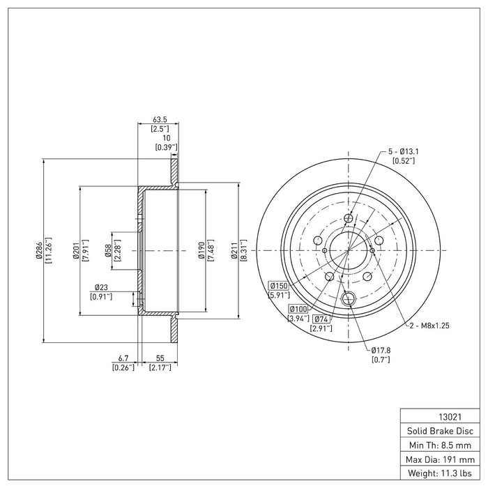 Rear Disc Brake Rotor for Subaru WRX 2014 2013 2012 P-278514