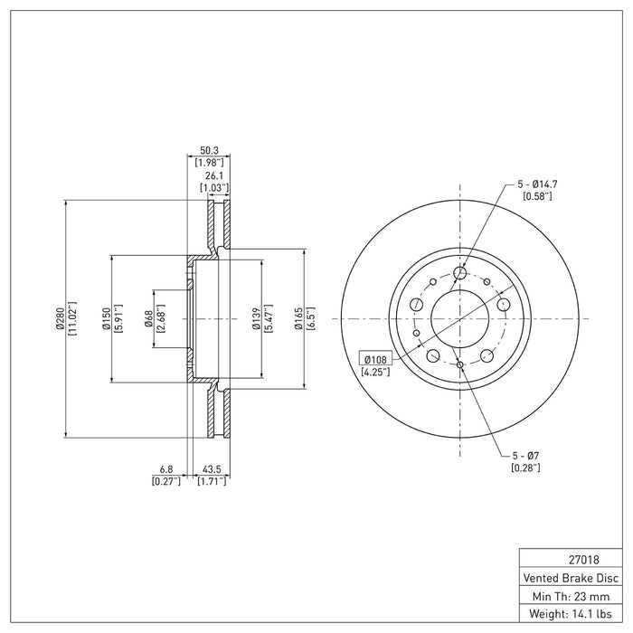 Front Disc Brake Rotor for Volvo C70 2004 2003 2002 2001 2000 1999 1998 P-278719