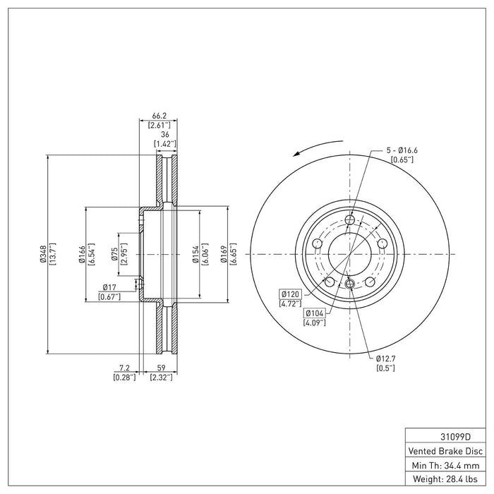 Front Left/Driver Side Disc Brake Rotor for BMW 650i xDrive Gran Coupe 2018 2017 2016 2015 2014 2013 P-278974