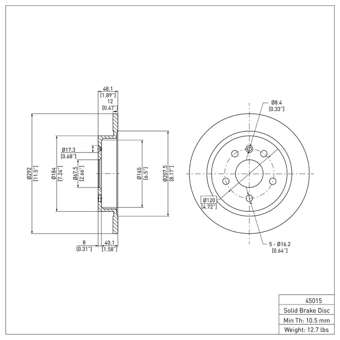 Rear Disc Brake Rotor for Buick Regal 2.4L L4 2015 2014 2013 2012 2011 P-279595