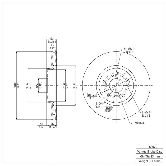 Front Disc Brake Rotor for Acura TL Type-S 2008 2007 P-280906