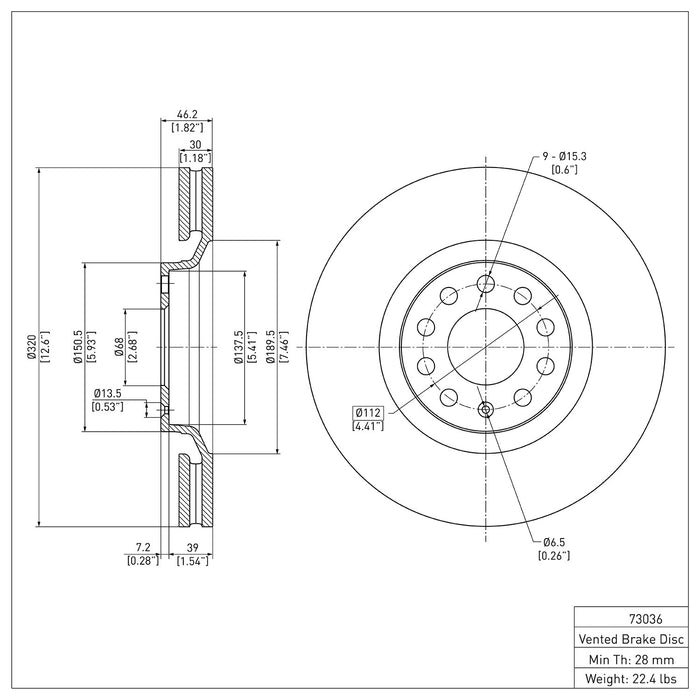 Front Disc Brake Rotor for Audi A6 Quattro 2.7L V6 Sedan 2004 2003 2002 2001 2000 P-281729